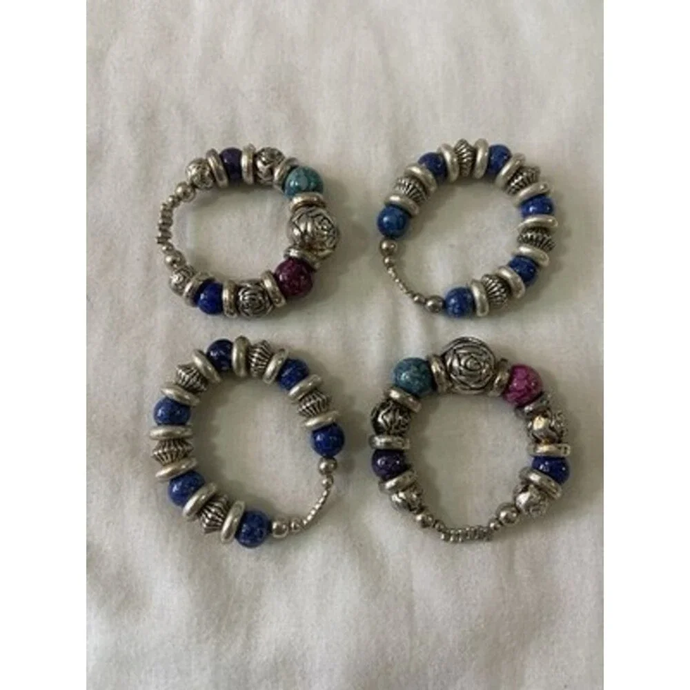 Faux Silver  & Beads Napkin Rings Holders - Set Of 4-2”